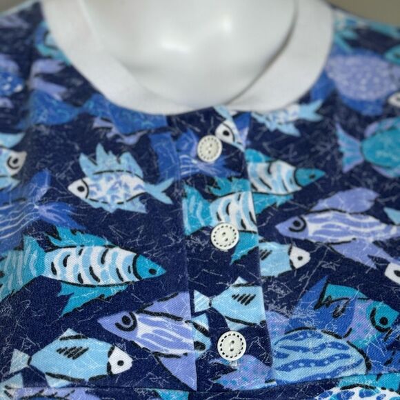 Vintage Fish Print Design Polo Style T-Shirt - Picture 5 of 8